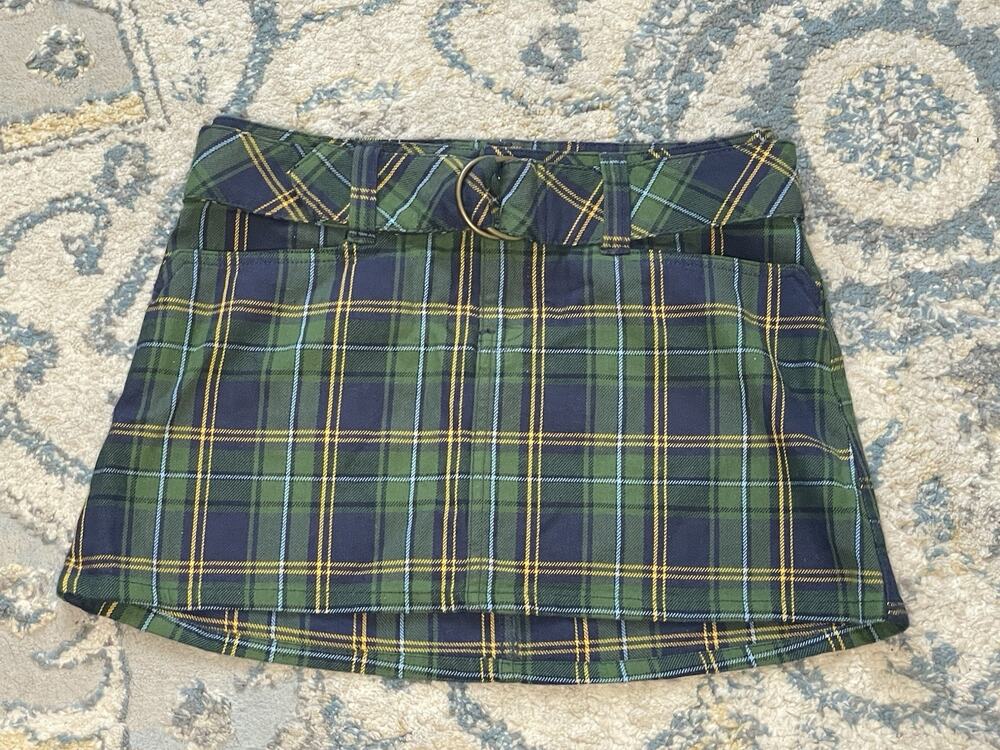 Vintage Abercrombie & Fitch Plaid Skort Womens 00 Y2K Wool Wrap Mini Skirt